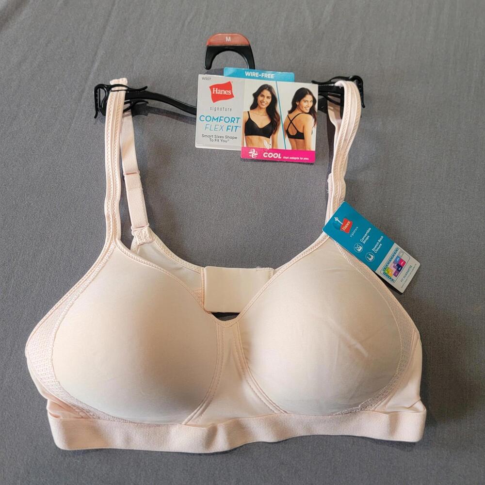 Hanes T-Shirt Bra Pink Sz Med Wireless Hook & Eye New With Tags